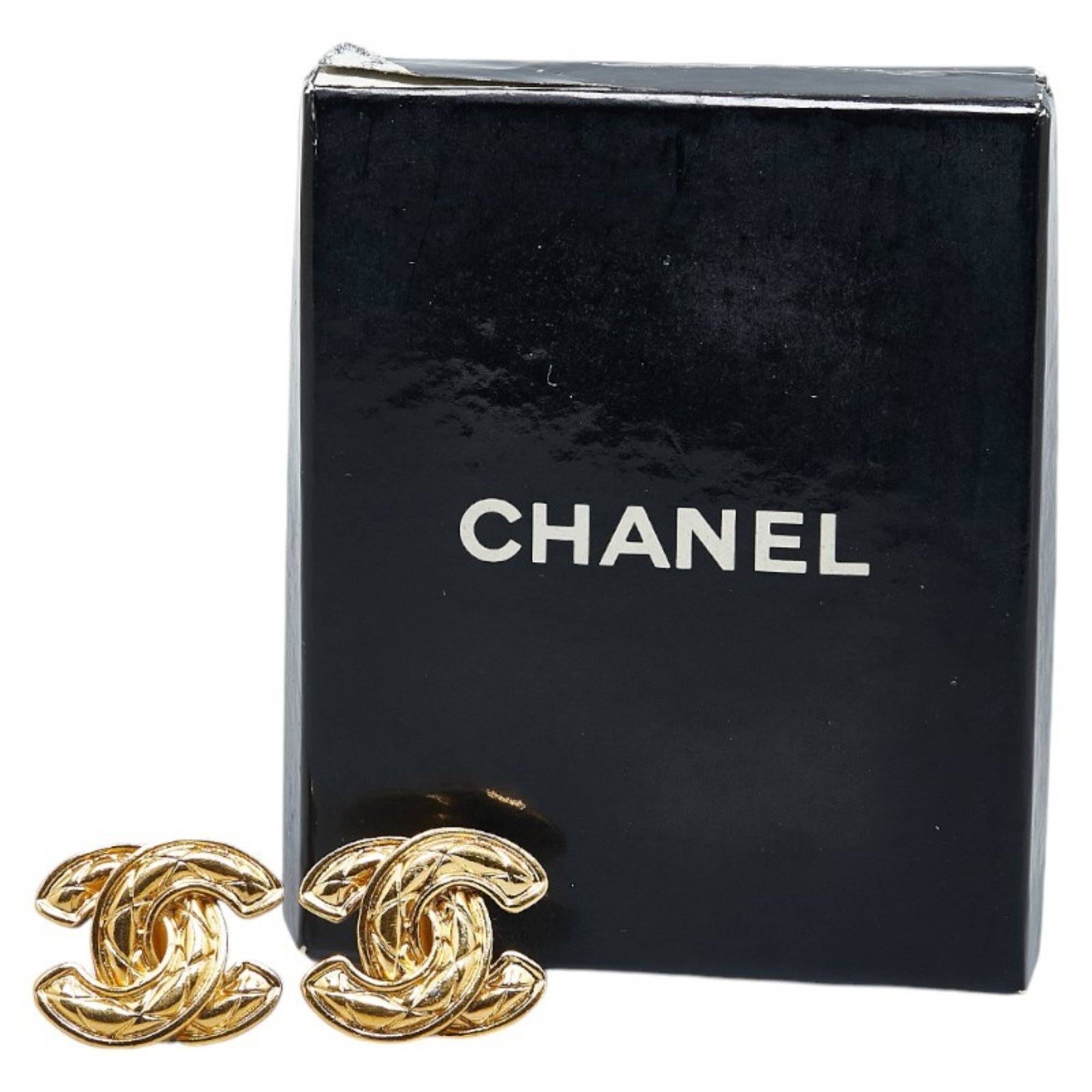 Chanel Coco Mark Matelasse Earrings Gold Plated Women's CHANEL