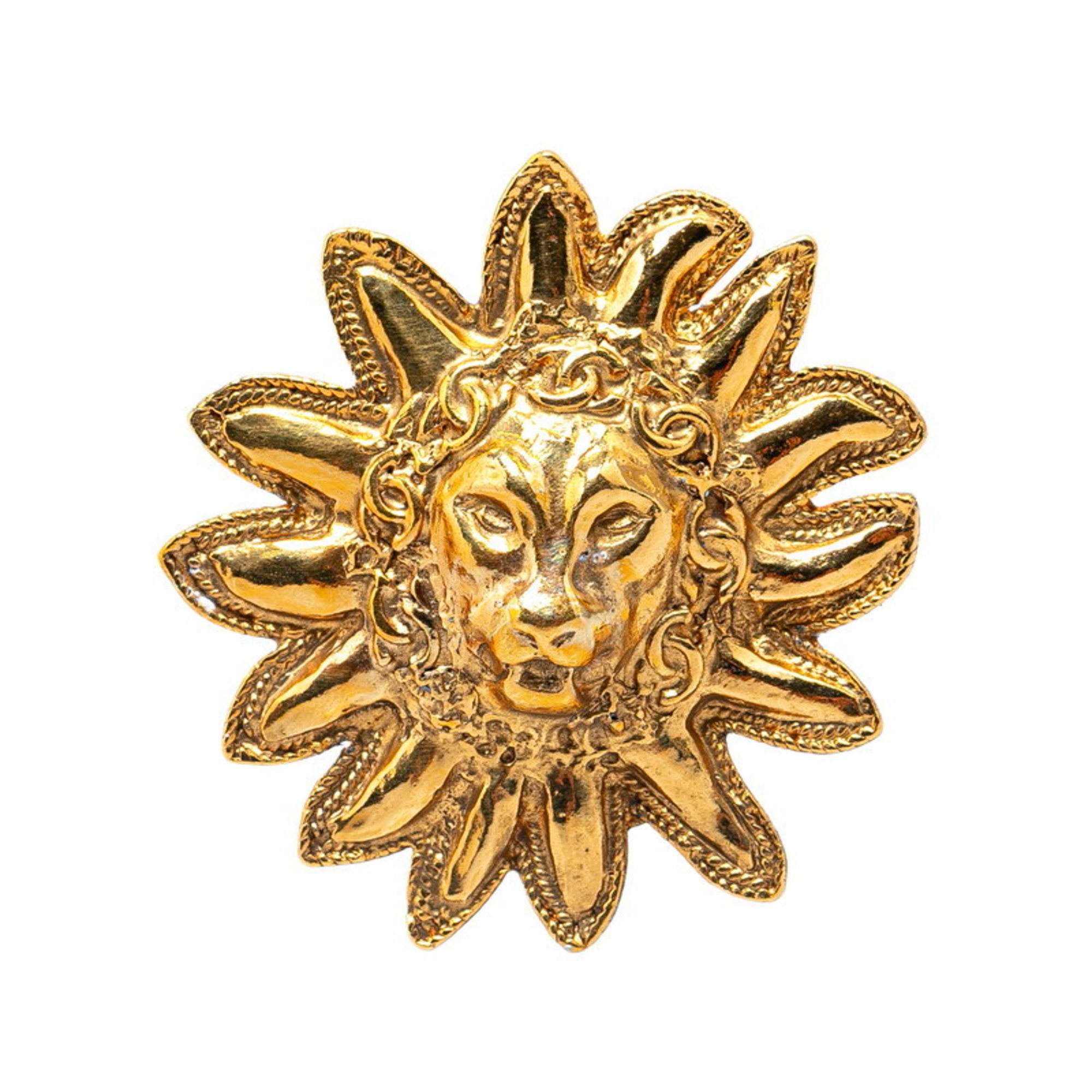 Chanel Coco Mark Lion Motif Brooch Gold Plated Women's CHANEL