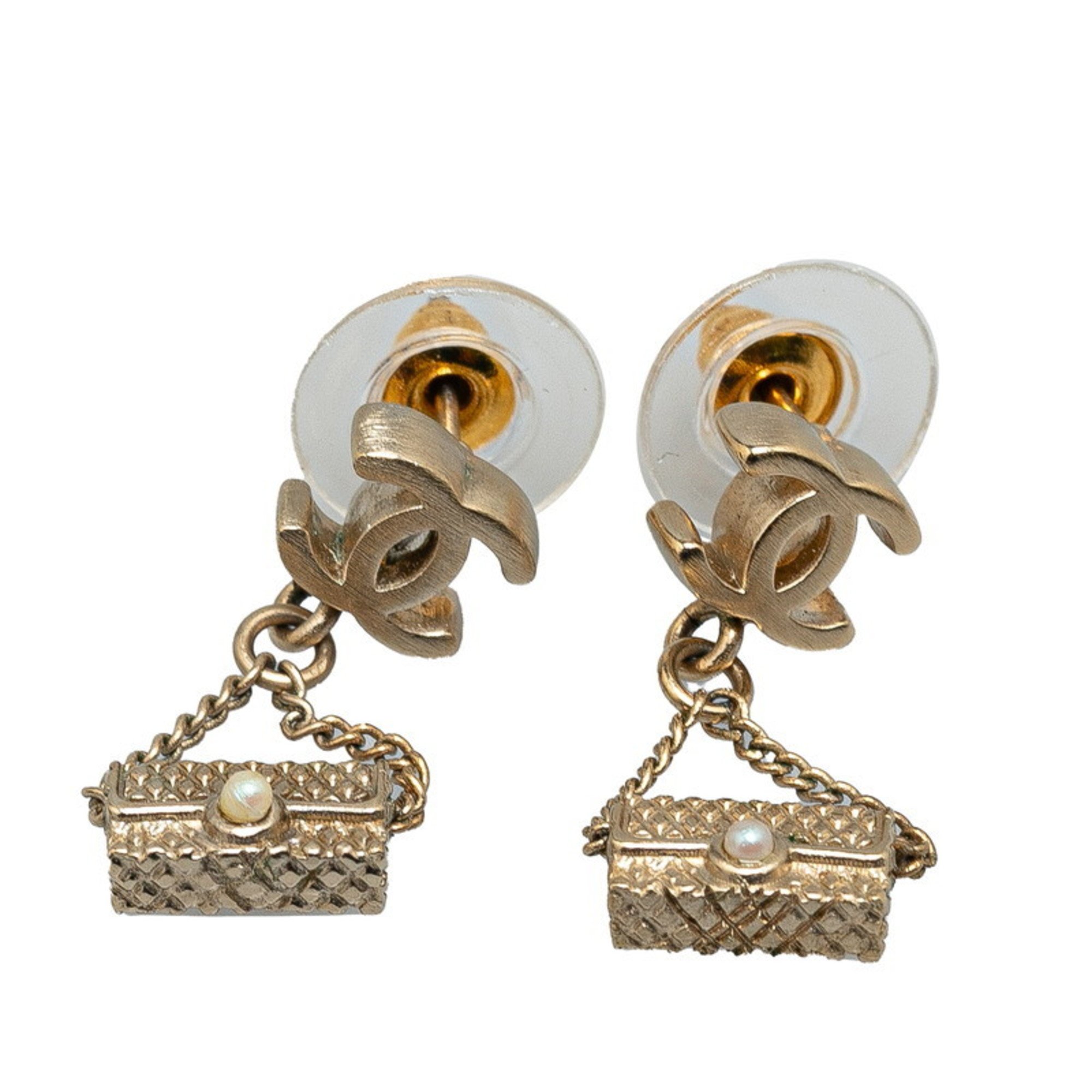 Chanel Coco Mark Bag Motif Earrings Gold Plated Women's CHANEL