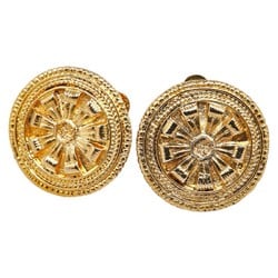 Chanel Round Flower Motif Earrings Gold Plated Women's CHANEL