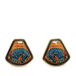 Hermes enamel cloisonné earrings gold orange multi-color plated women's HERMES