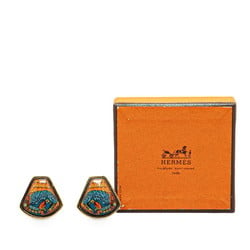 Hermes enamel cloisonné earrings gold orange multi-color plated women's HERMES