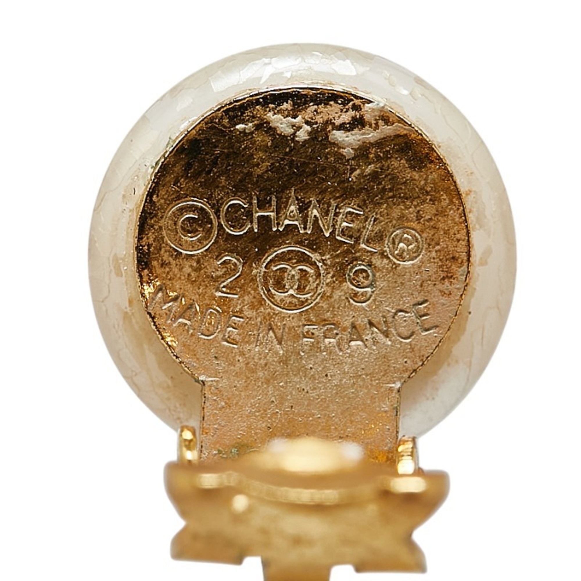 Chanel Coco Mark Swing Earrings Gold Plated Faux Pearl Women's CHANEL