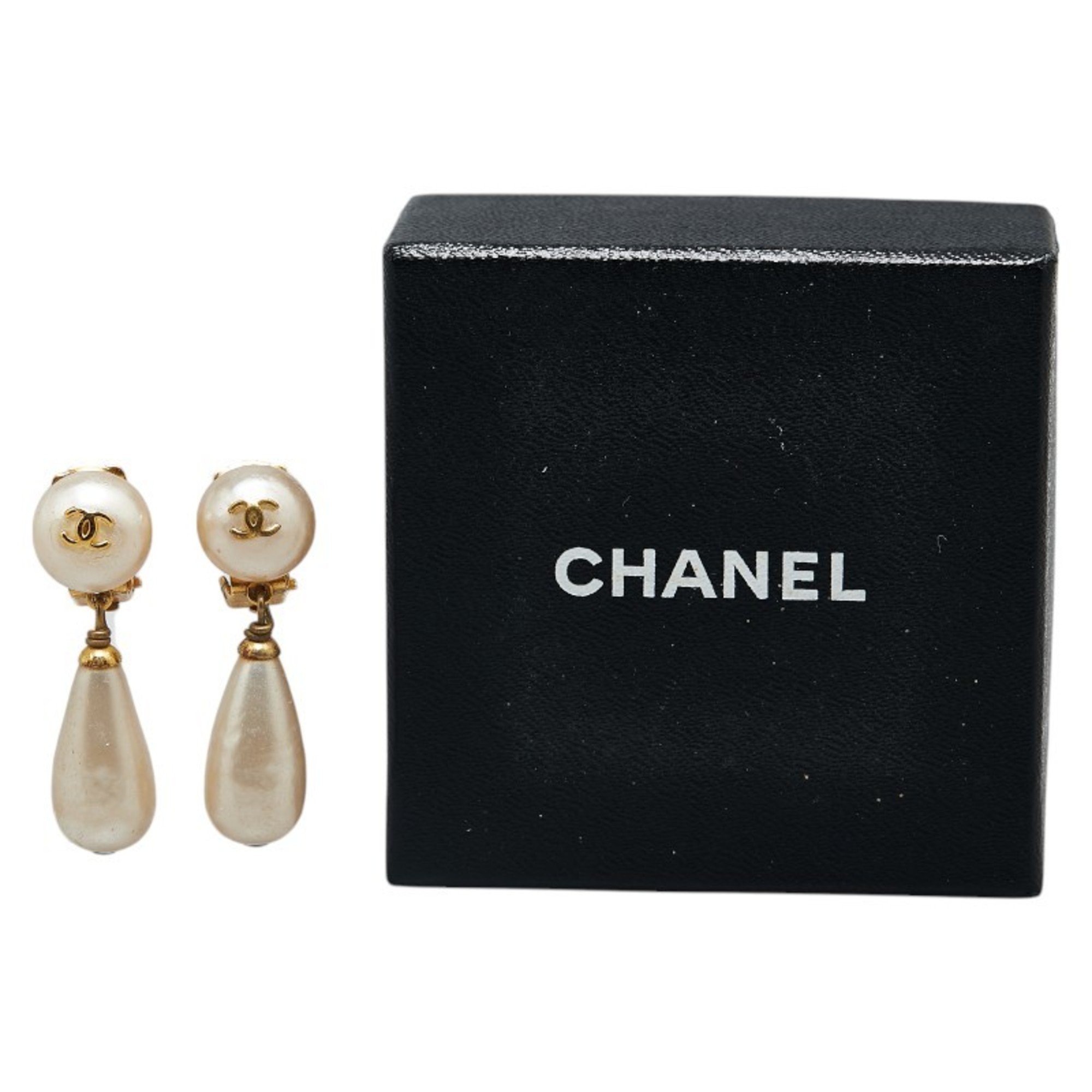 Chanel Coco Mark Swing Earrings Gold Plated Faux Pearl Women's CHANEL