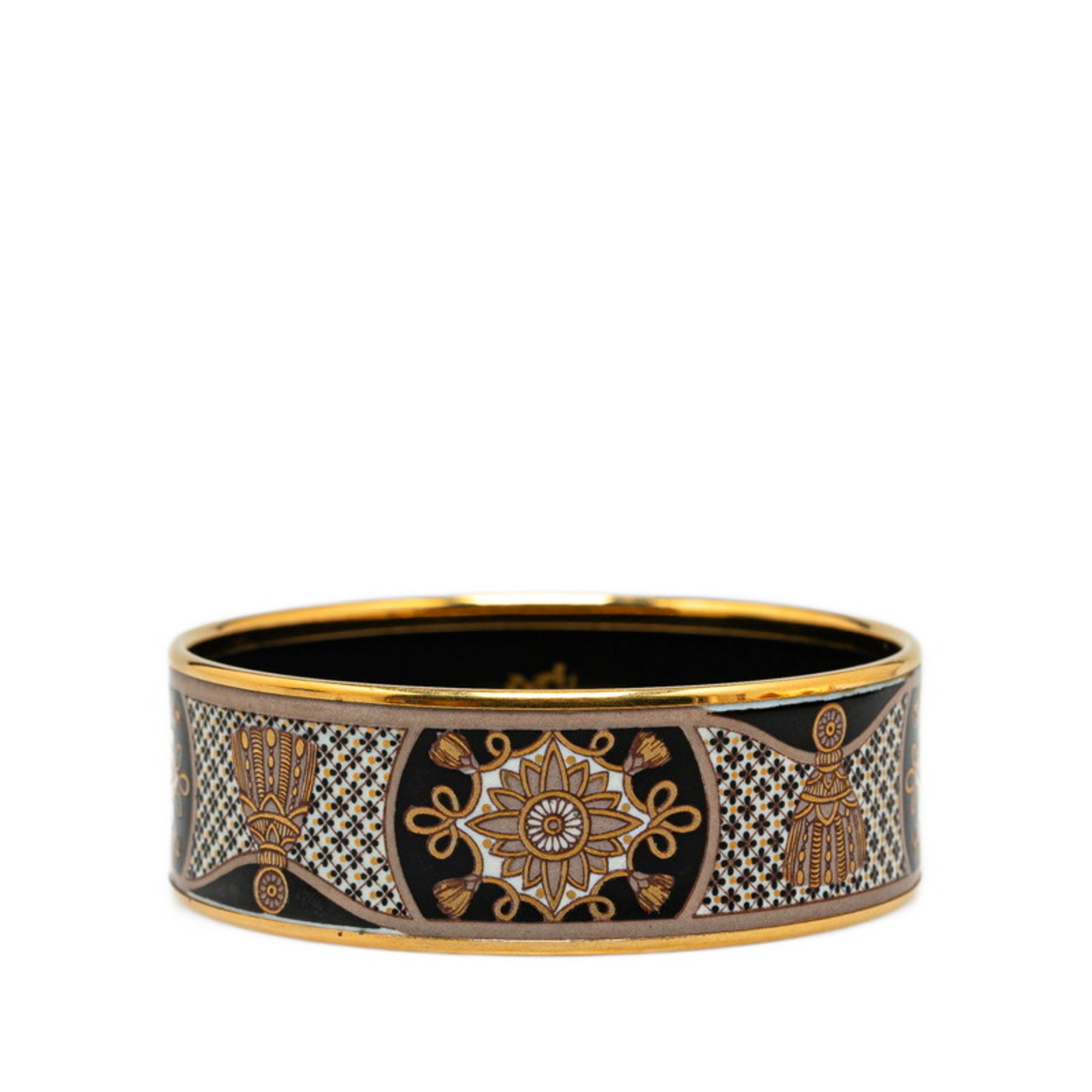 Hermes GM enamel flower bangle gold black plated women's HERMES