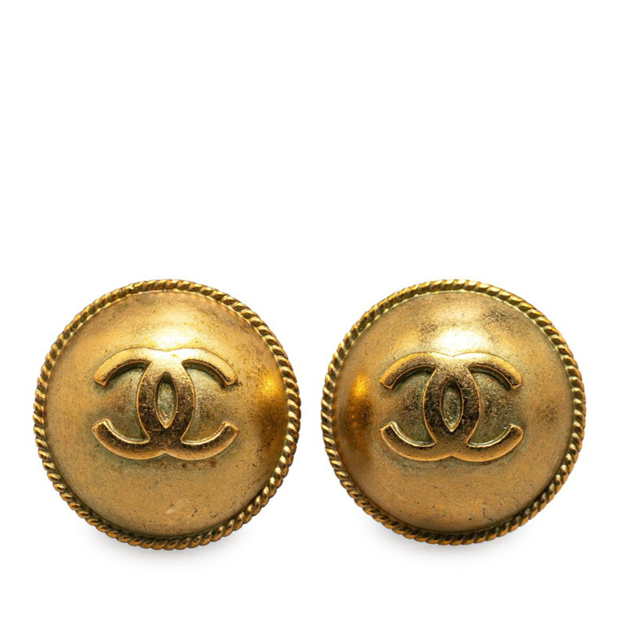 Chanel Coco Mark Round Earrings Gold Plated Women's CHANEL