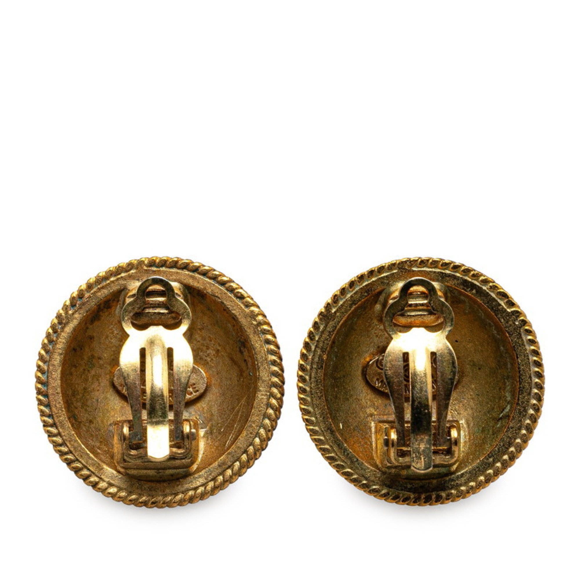 Chanel Coco Mark Round Earrings Gold Plated Women's CHANEL