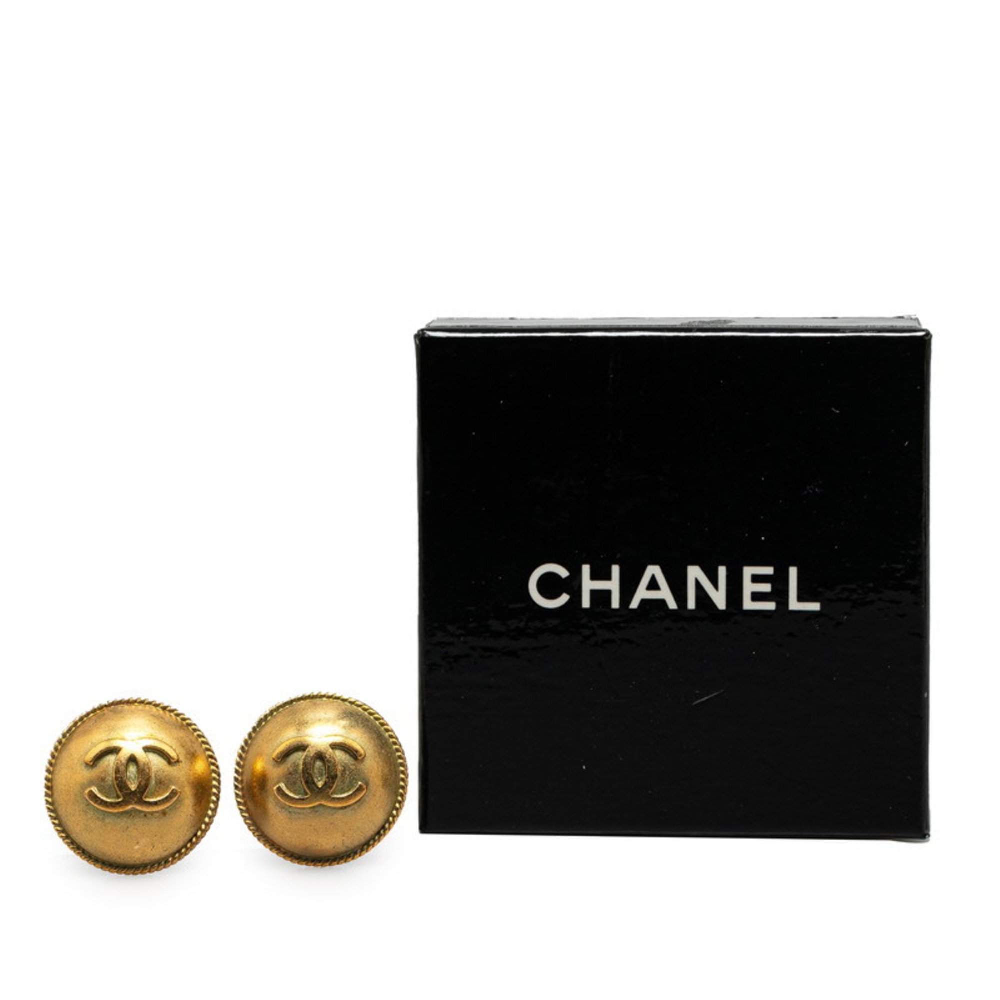 Chanel Coco Mark Round Earrings Gold Plated Women's CHANEL