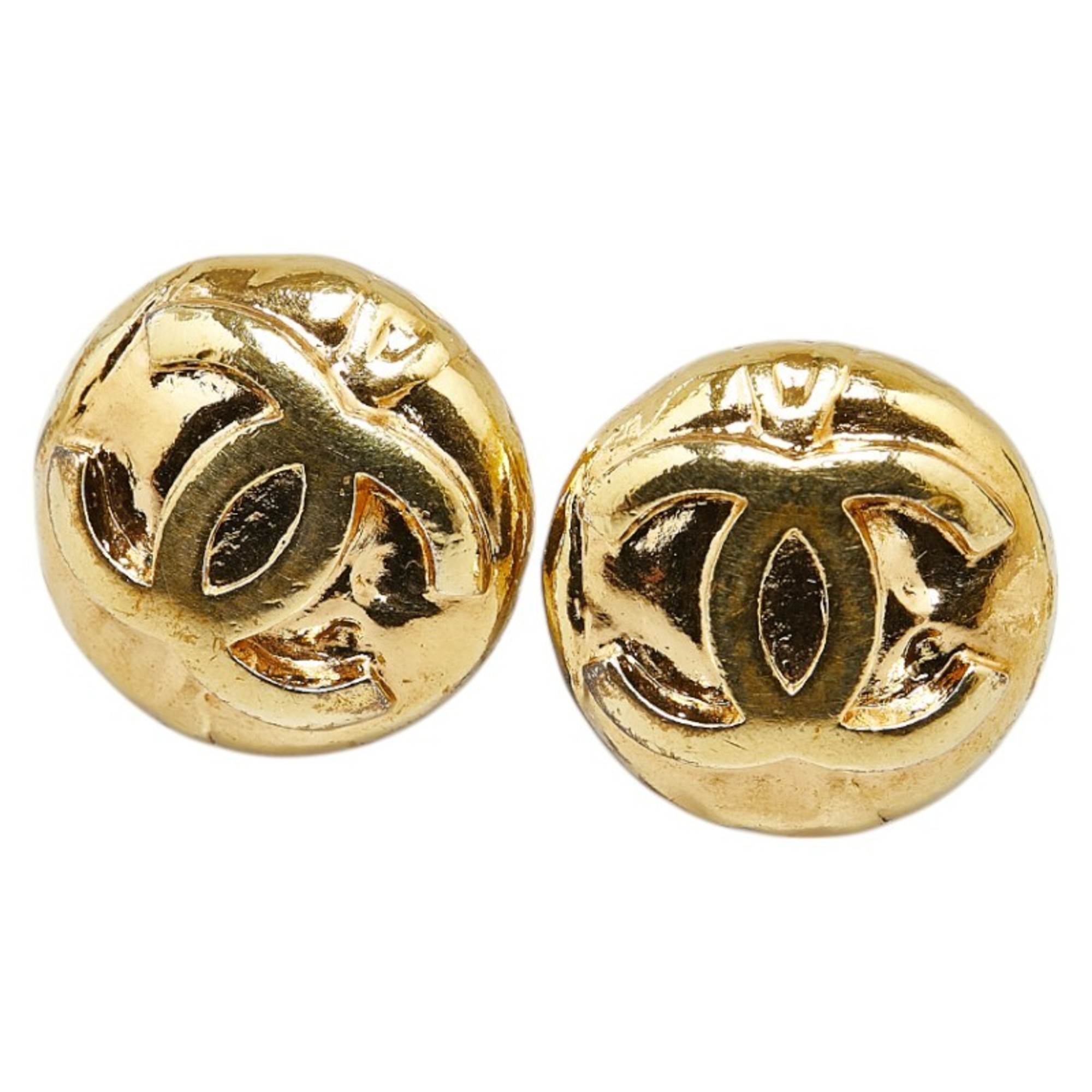 Chanel Coco Mark Round Earrings Gold Plated Women's CHANEL