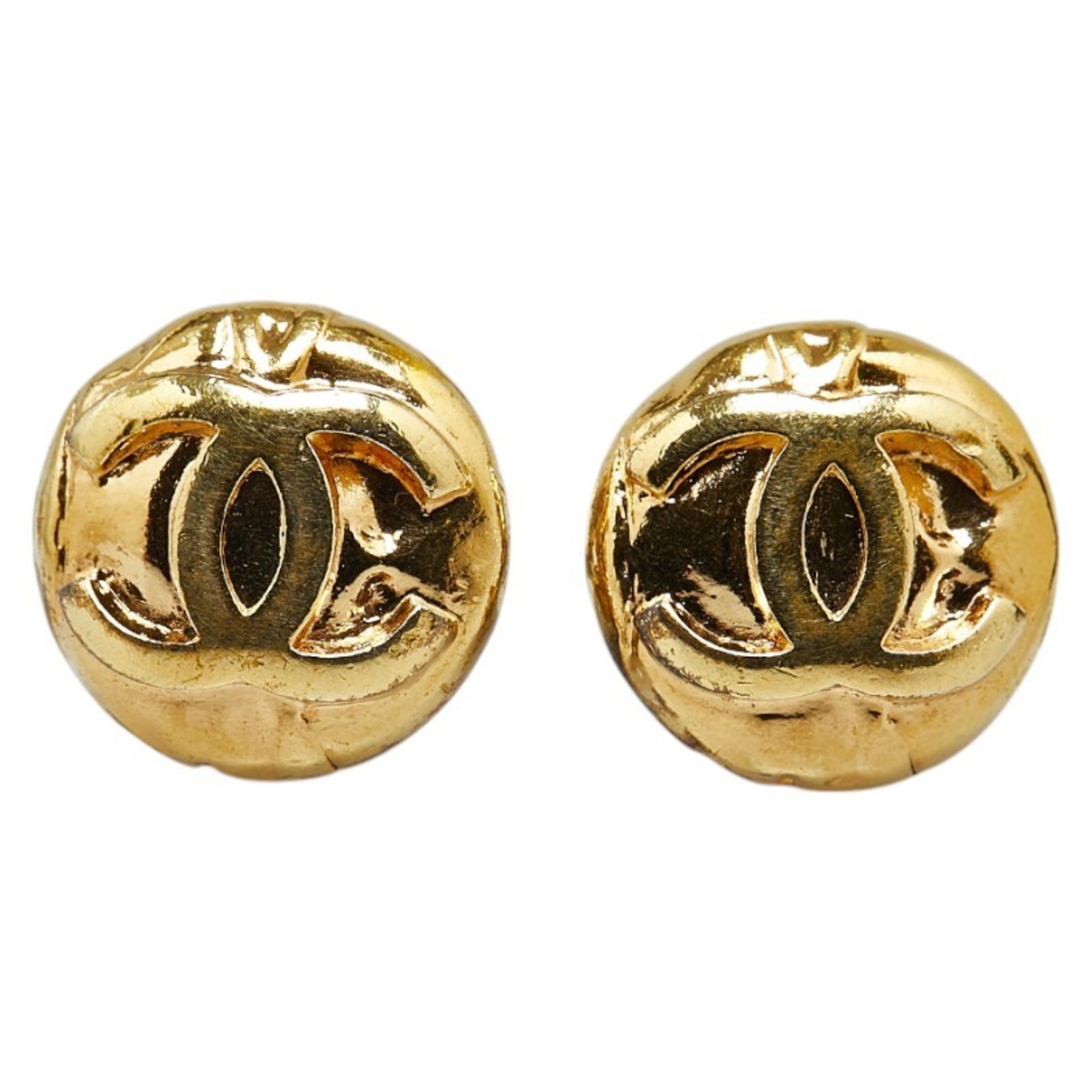 Chanel Coco Mark Round Earrings Gold Plated Women's CHANEL