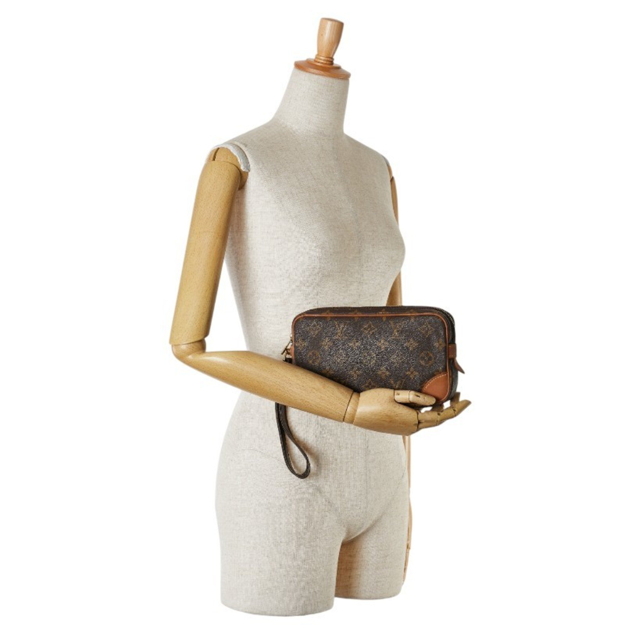 Louis Vuitton Monogram Marly Dragonne PM Second Bag Clutch M51827 Brown PVC Leather Women's LOUIS VUITTON