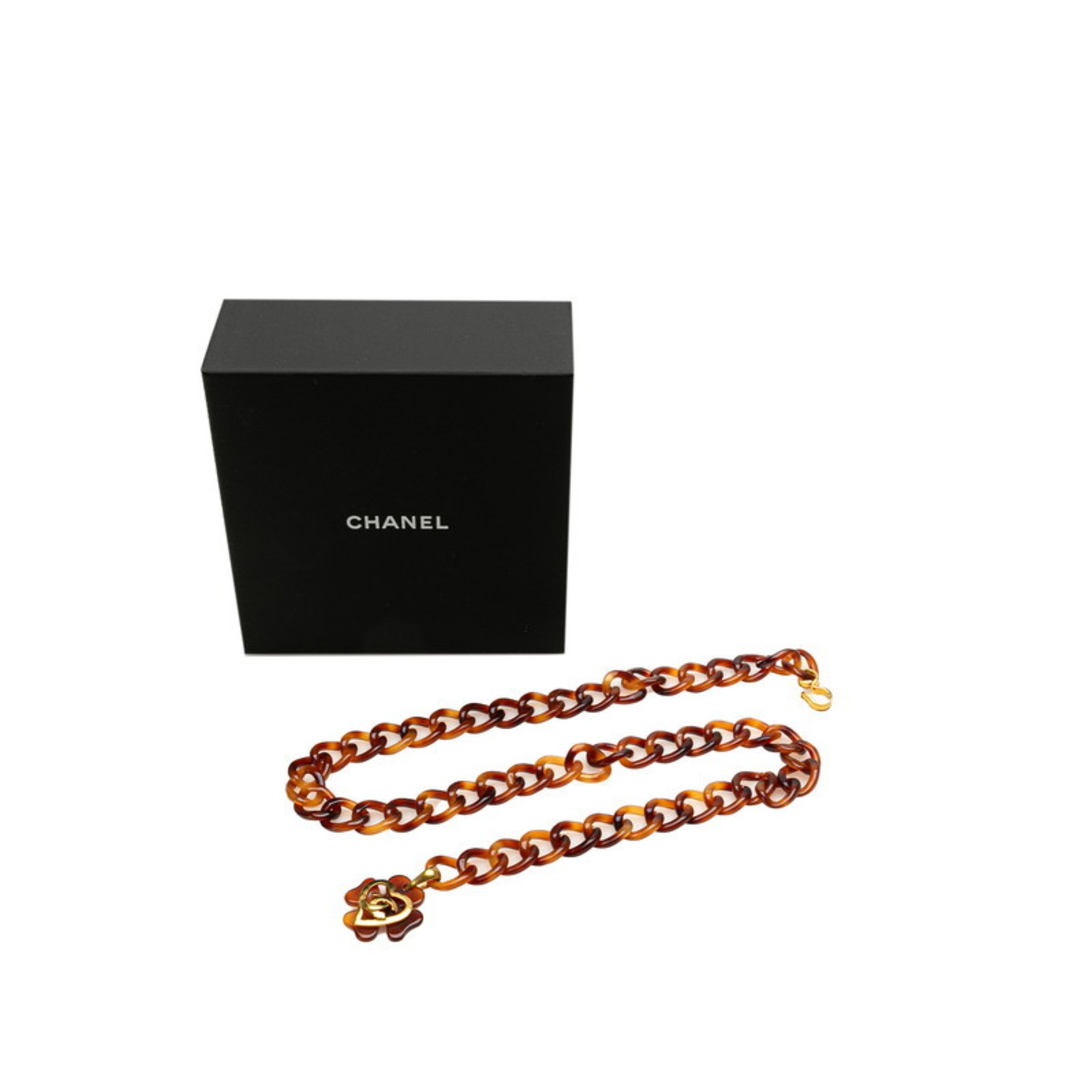 Chanel Heart Coco Mark Four Leaf Clover Motif Chain Belt Brown Plastic Women's CHANEL