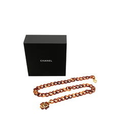 Chanel Heart Coco Mark Four Leaf Clover Motif Chain Belt Brown Plastic Women's CHANEL