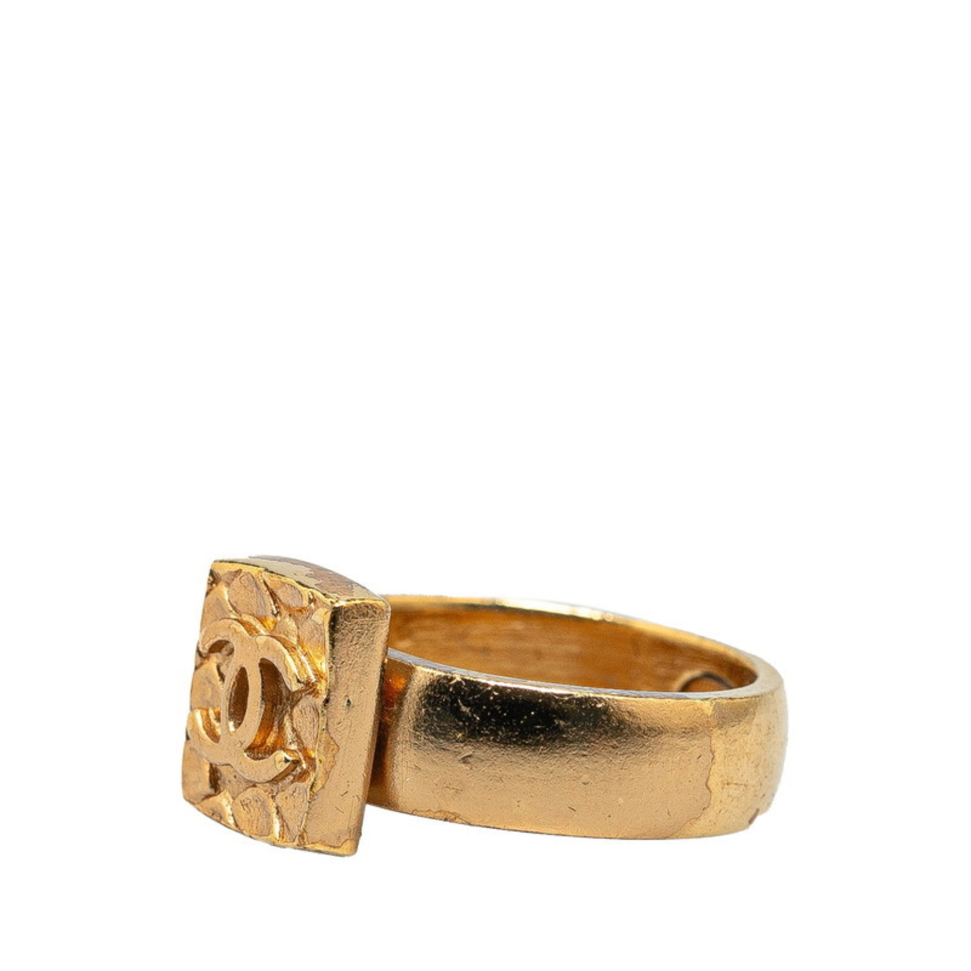 Chanel Coco Mark Square Ring #53 Gold Plated Women's CHANEL