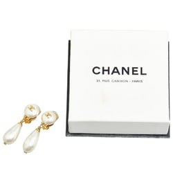 Chanel Coco Mark Teardrop Swing Earrings Gold Faux Pearl Plated Women's CHANEL