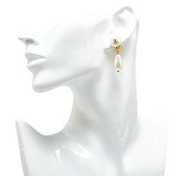 Chanel Coco Mark Teardrop Swing Earrings Gold Faux Pearl Plated Women's CHANEL