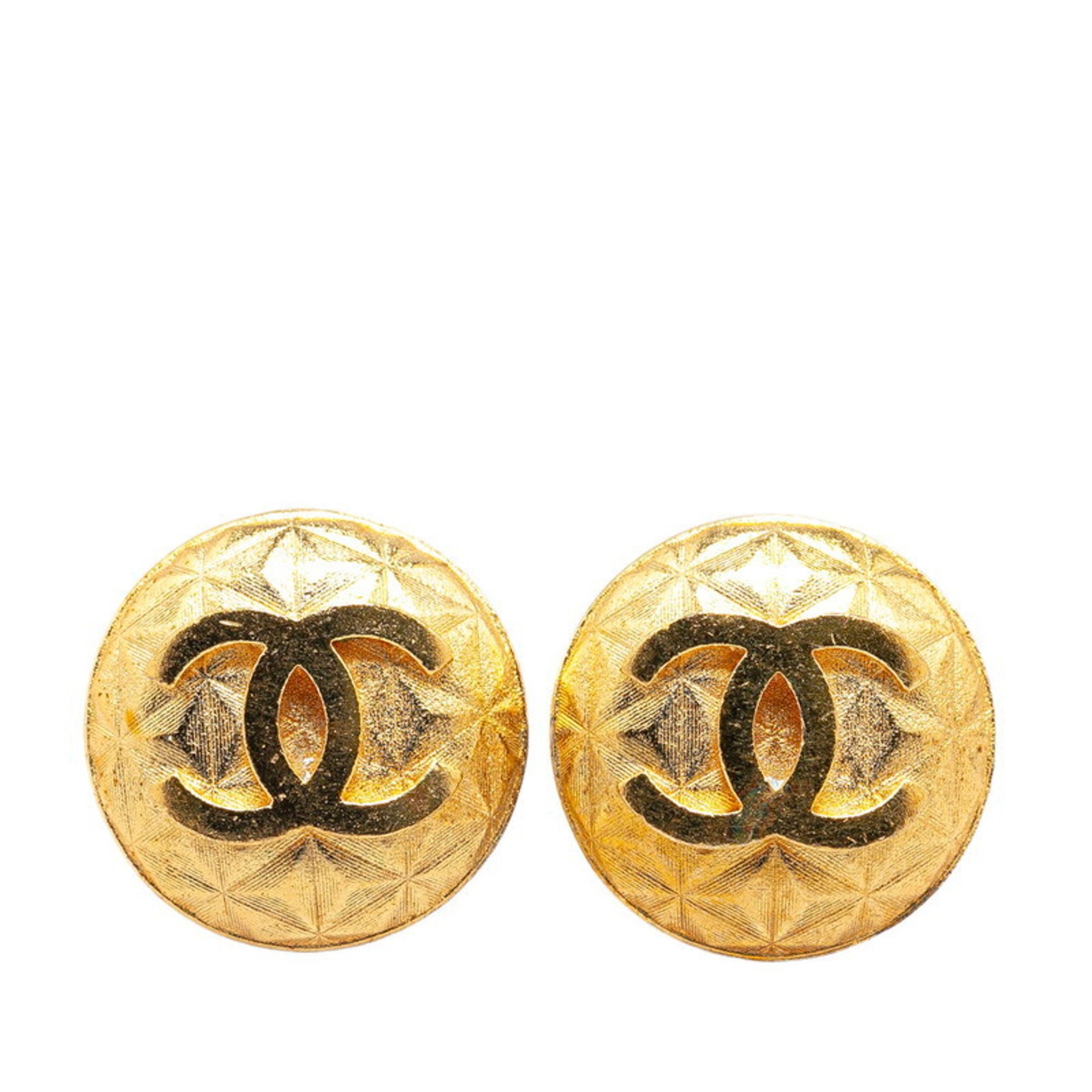 Chanel Matelasse Coco Mark Earrings Gold Plated Women's CHANEL