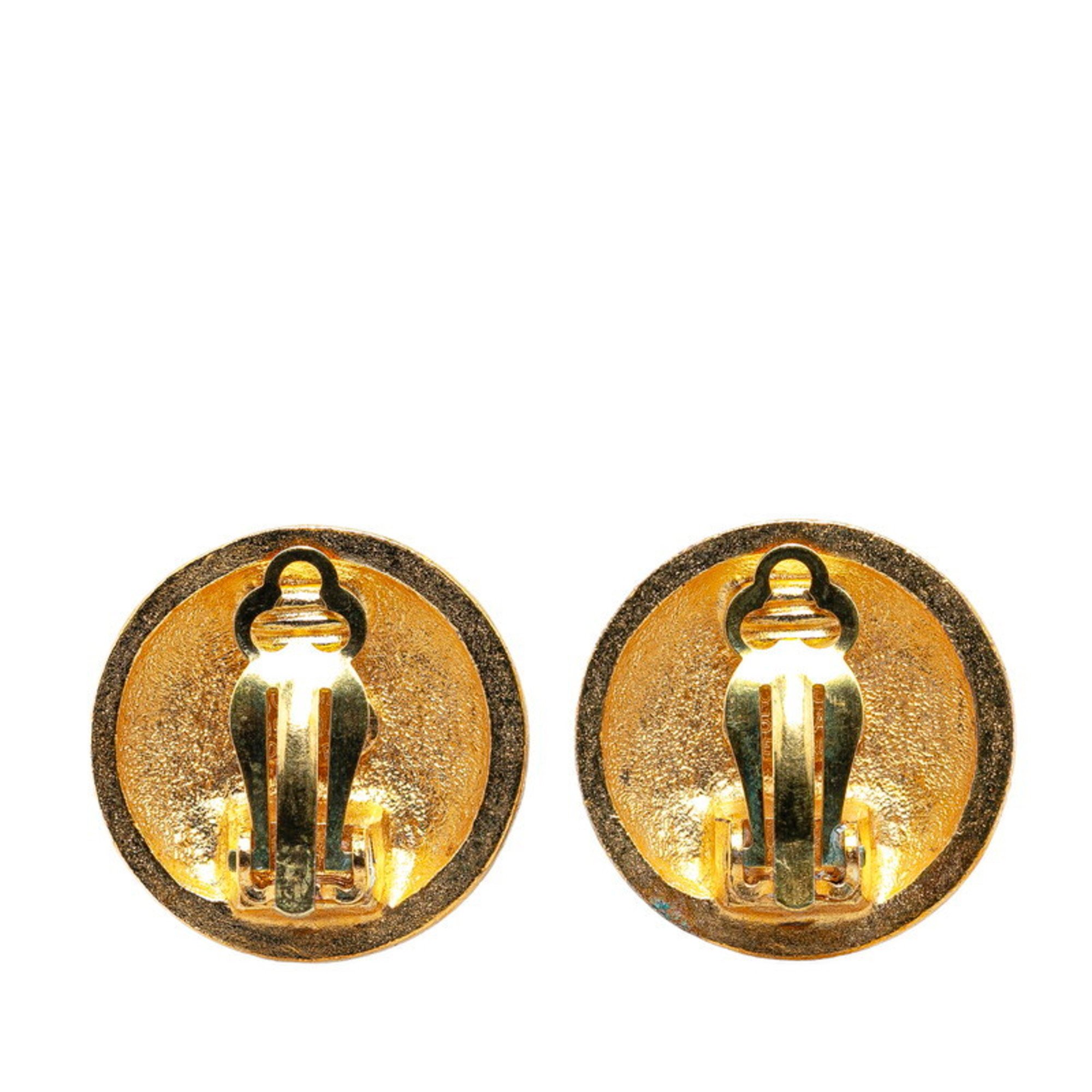 Chanel Matelasse Coco Mark Earrings Gold Plated Women's CHANEL