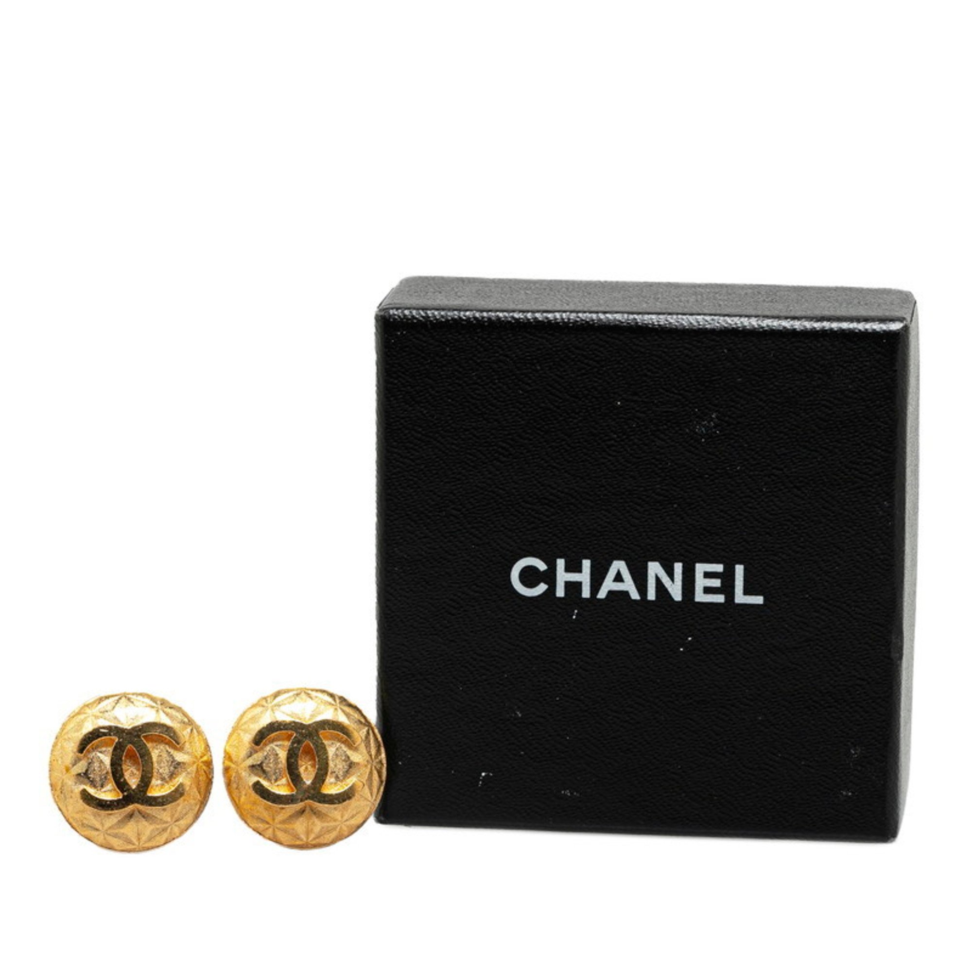 Chanel Matelasse Coco Mark Earrings Gold Plated Women's CHANEL