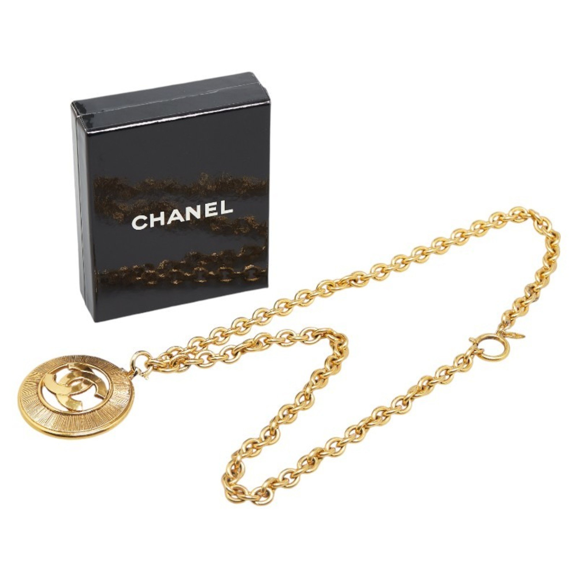 Chanel Coco Mark Circle Chain Necklace Gold Plated Women's CHANEL