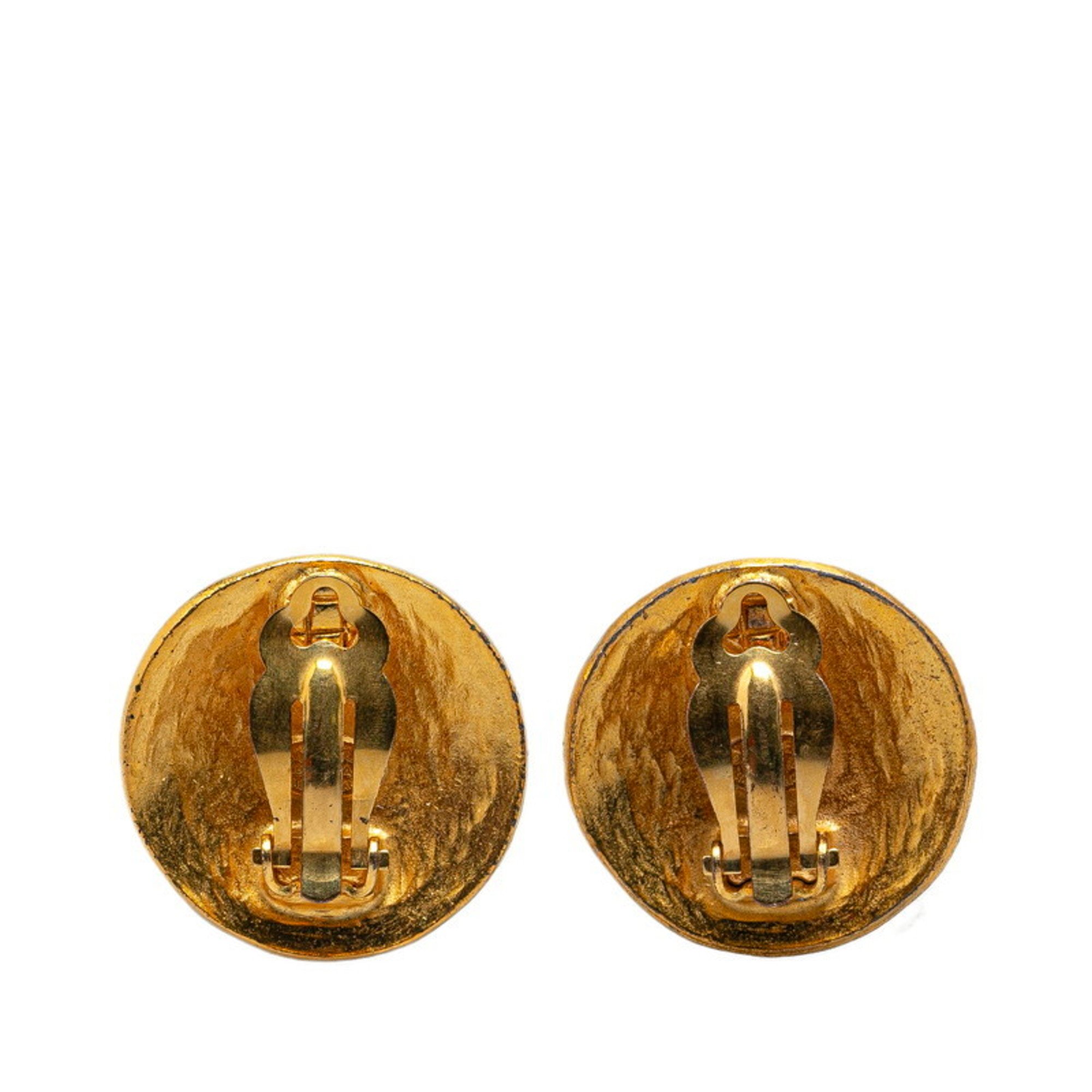 Chanel Coco Mark Round Earrings Gold Plated Women's CHANEL