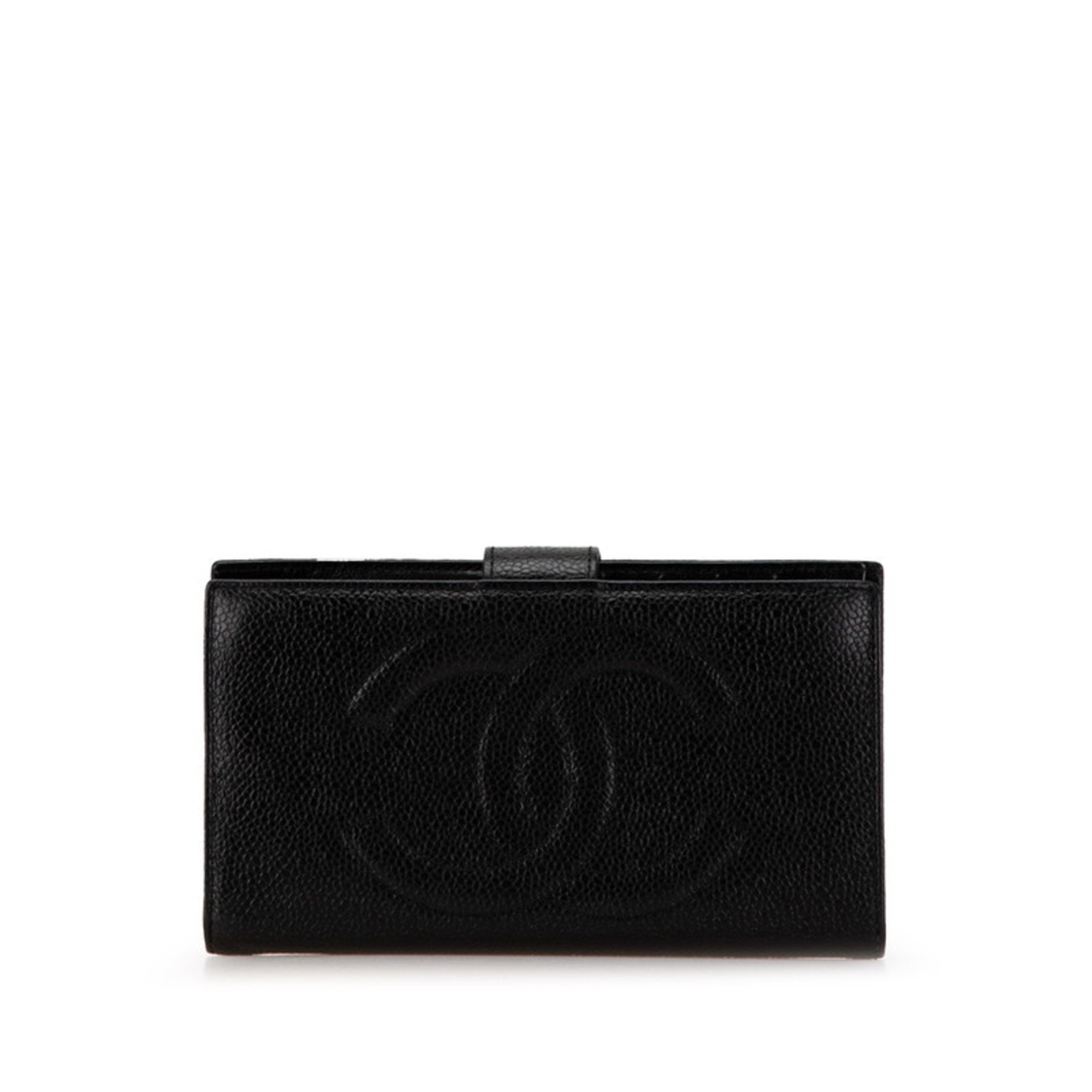 CHANEL Coco Mark Long Wallet Black Caviar Skin Women's