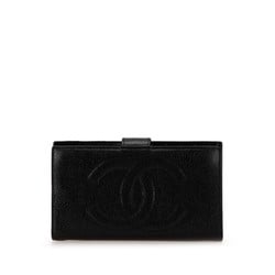 CHANEL Coco Mark Long Wallet Black Caviar Skin Women's