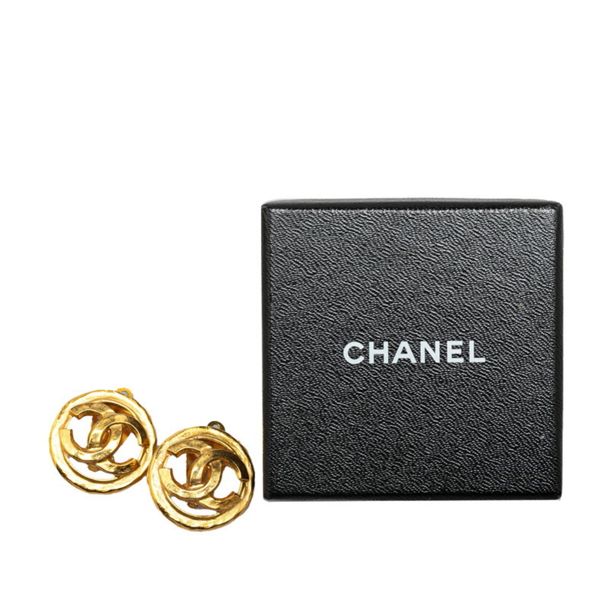 Chanel Coco Mark Earrings Gold Plated Women's CHANEL