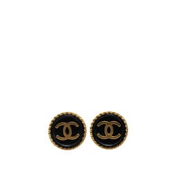 Chanel Coco Mark Round Earrings Gold Plated Plastic Women's CHANEL