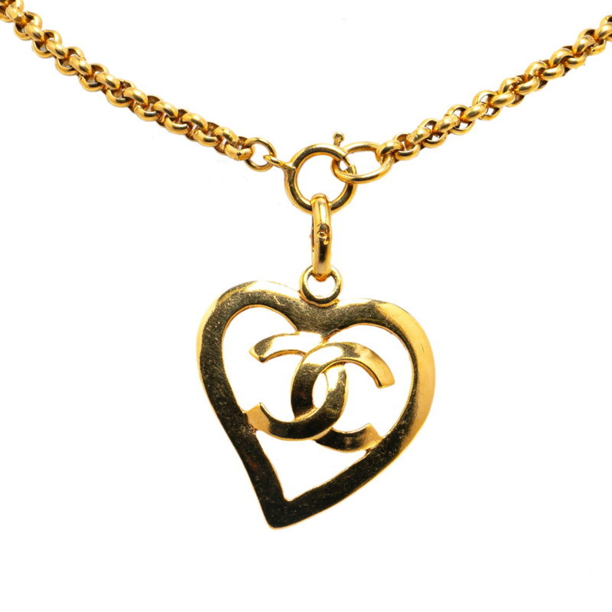 Chanel Coco Mark Heart Circle Necklace Gold Plated Women's CHANEL