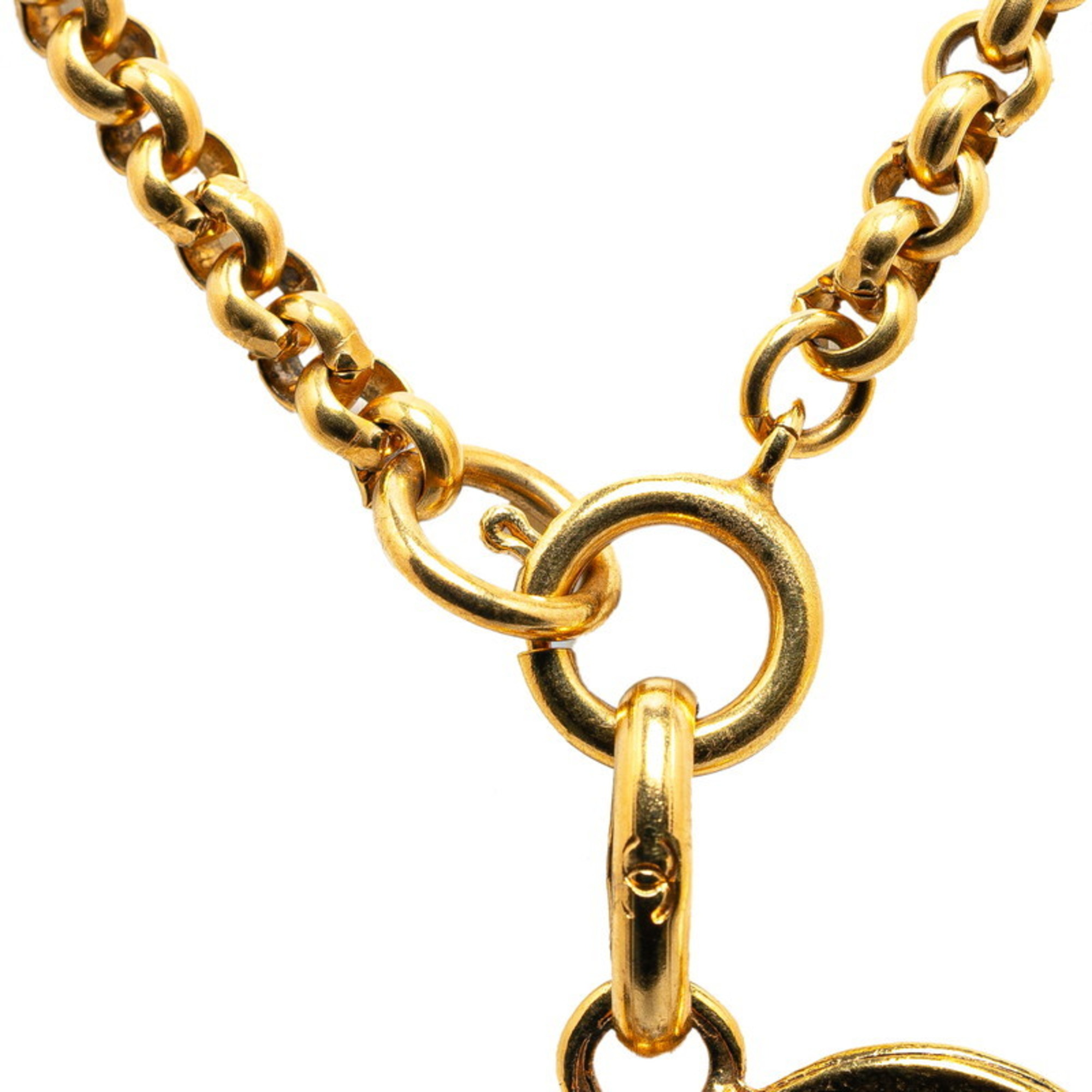 Chanel Coco Mark Heart Circle Necklace Gold Plated Women's CHANEL