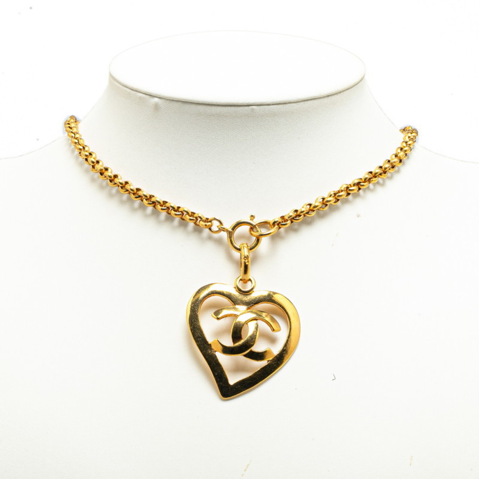 Chanel Coco Mark Heart Circle Necklace Gold Plated Women's CHANEL