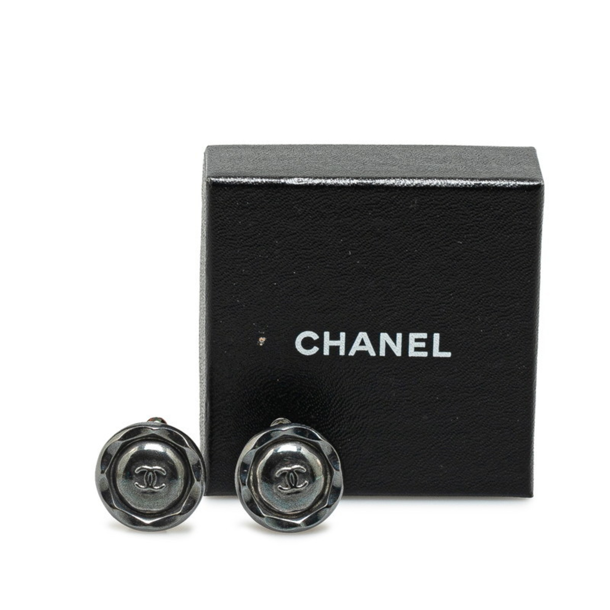 Chanel Coco Mark Earrings Silver Metal Women's CHANEL