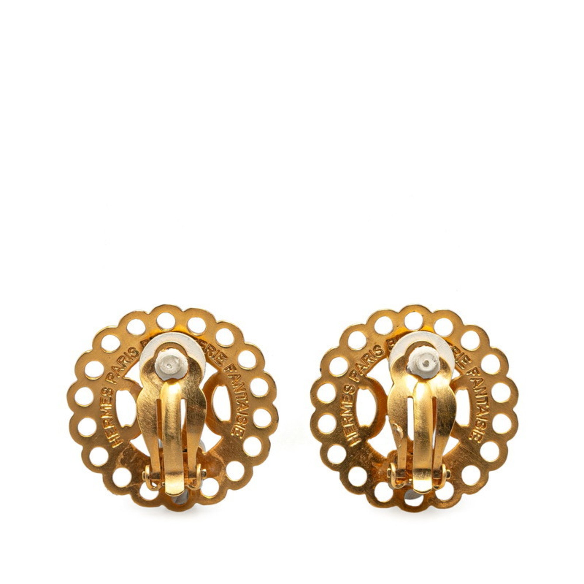 Hermes Haba Earrings Gold Plated Women's HERMES