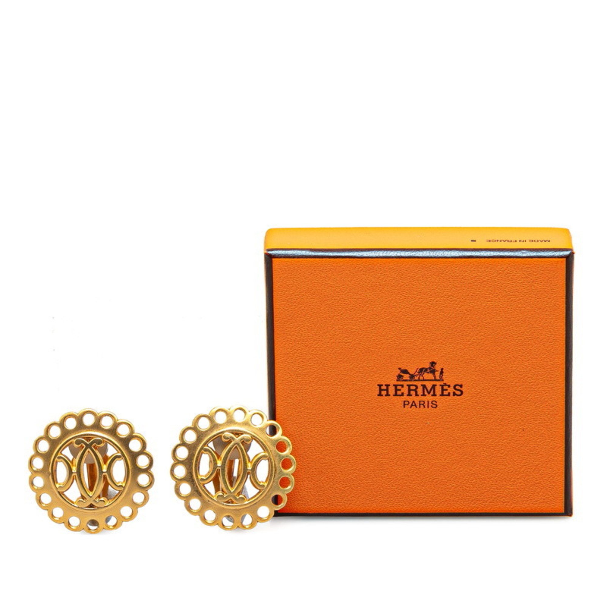 Hermes Haba Earrings Gold Plated Women's HERMES