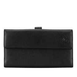 Chanel Camellia Coco Mark Long Wallet Black Leather Women's CHANEL