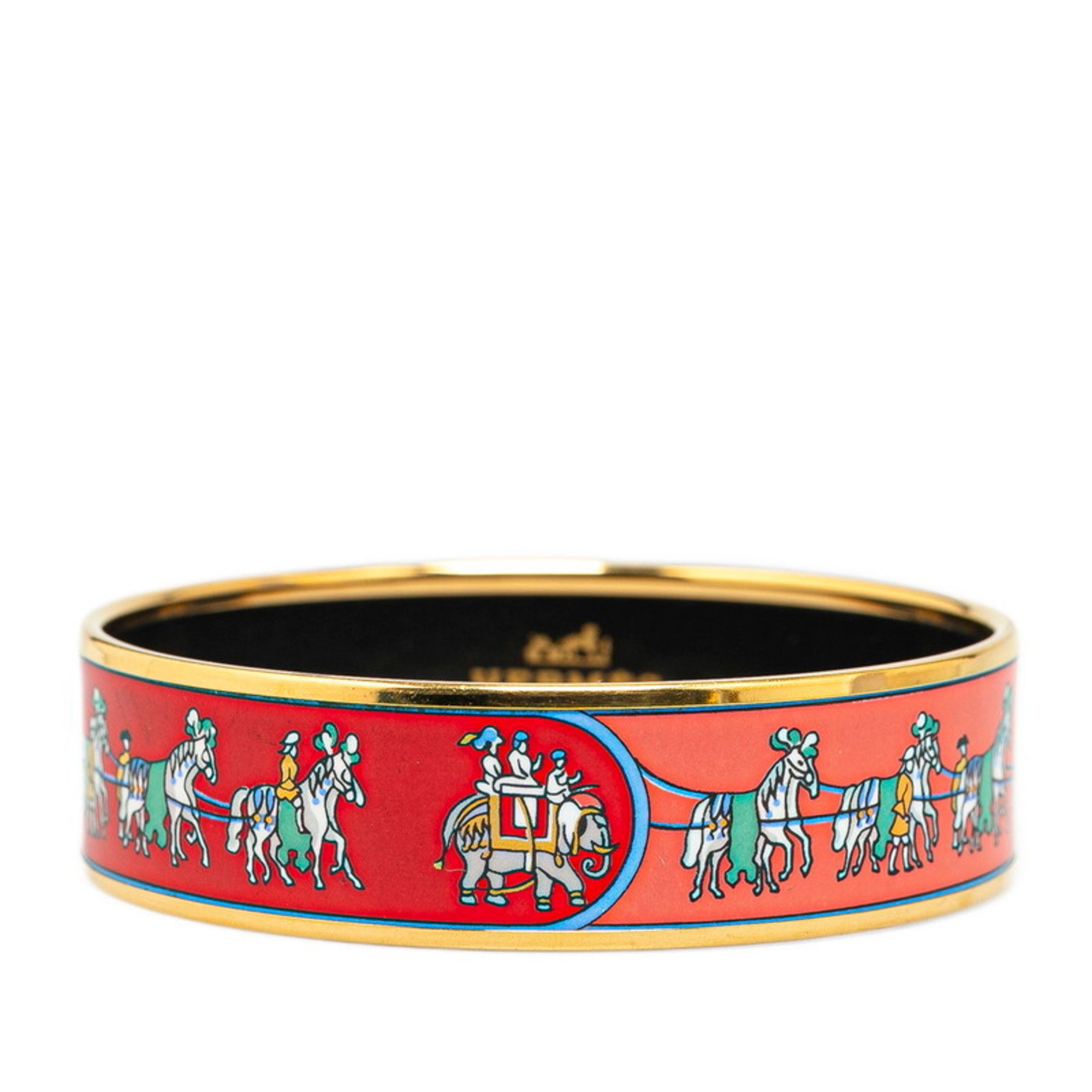 Hermes GM enamel statue horse bangle gold red multicolor plated women's HERMES