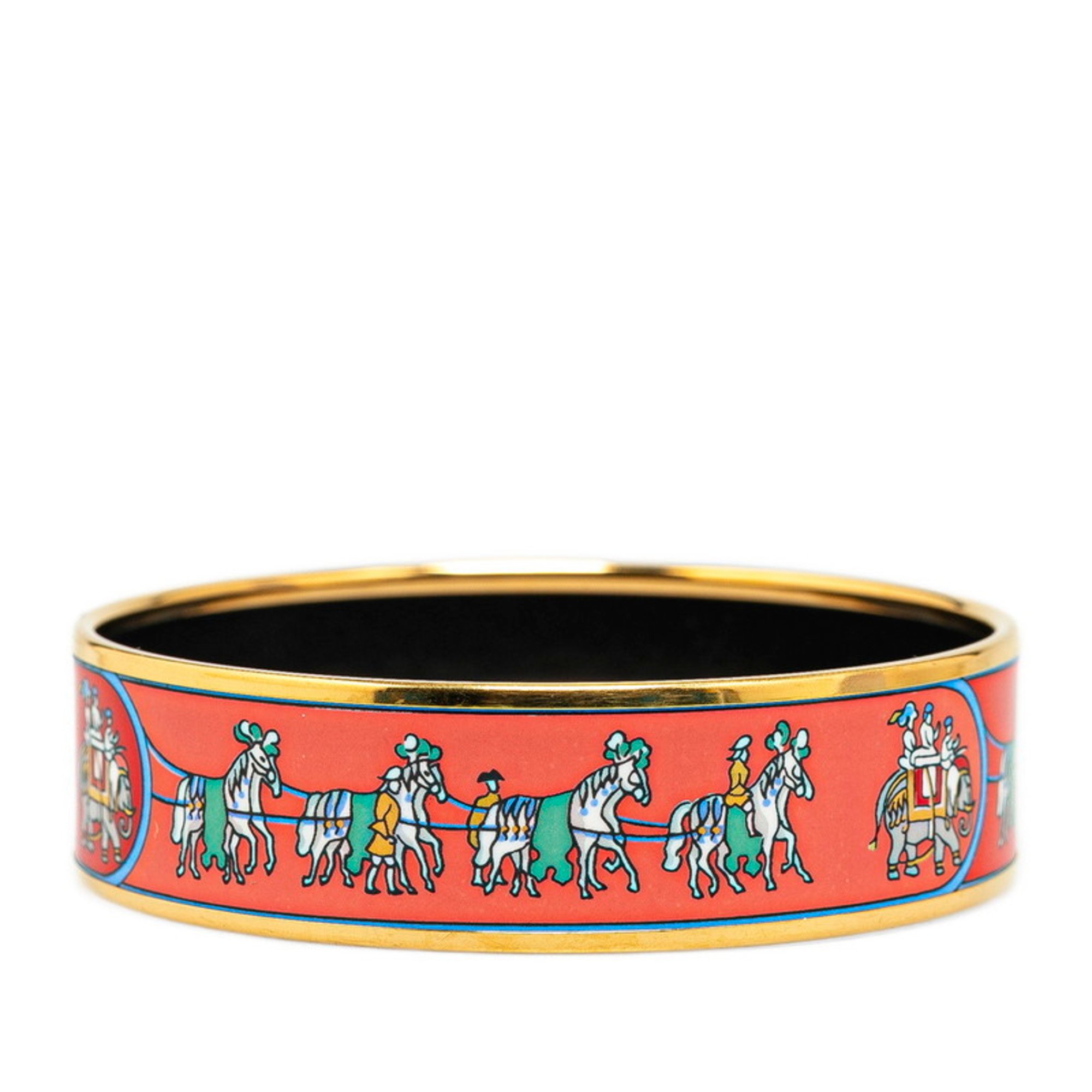 Hermes GM enamel statue horse bangle gold red multicolor plated women's HERMES