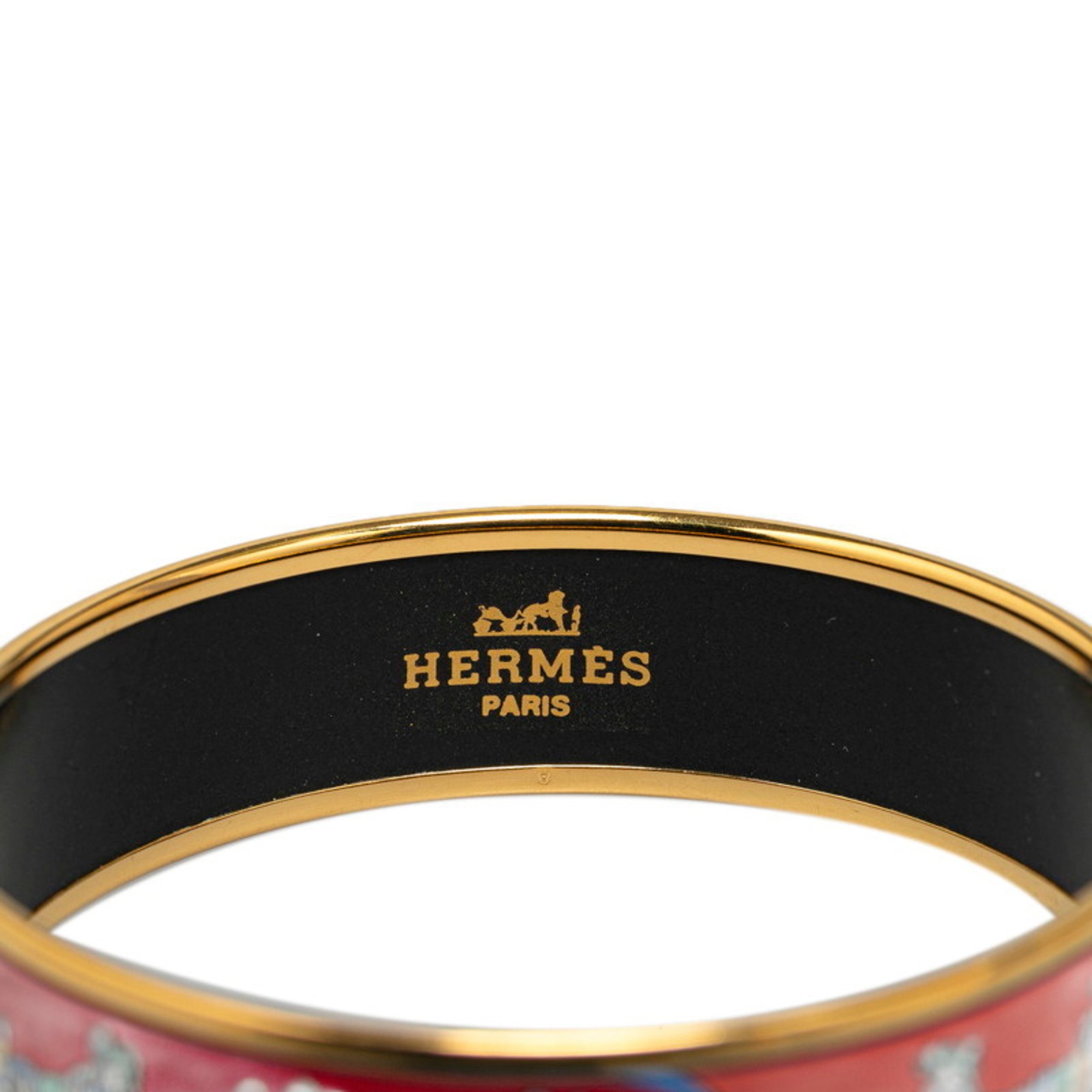 Hermes GM enamel statue horse bangle gold red multicolor plated women's HERMES