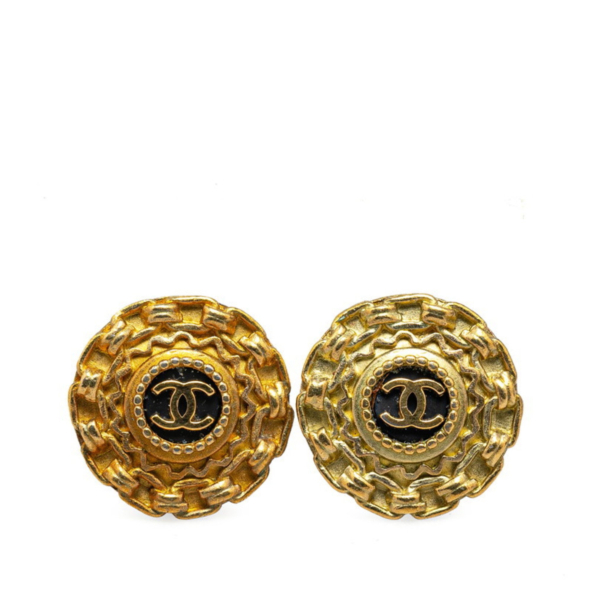 Chanel Coco Mark Chain Motif Earrings Gold Plated Women's CHANEL