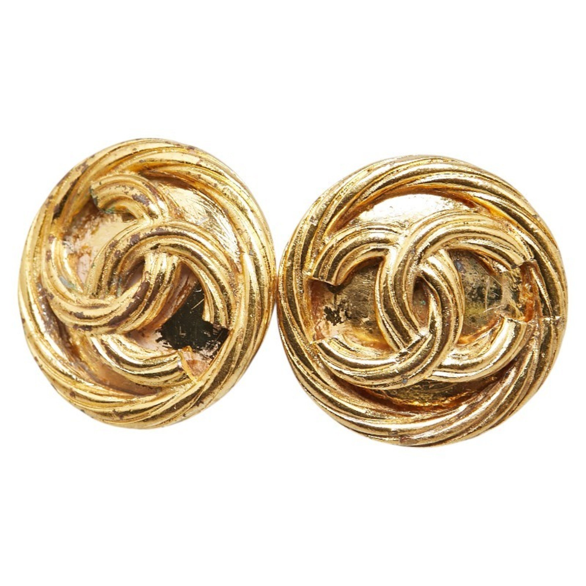 Chanel Coco Mark Round Earrings, Plated, Women's, CHANEL