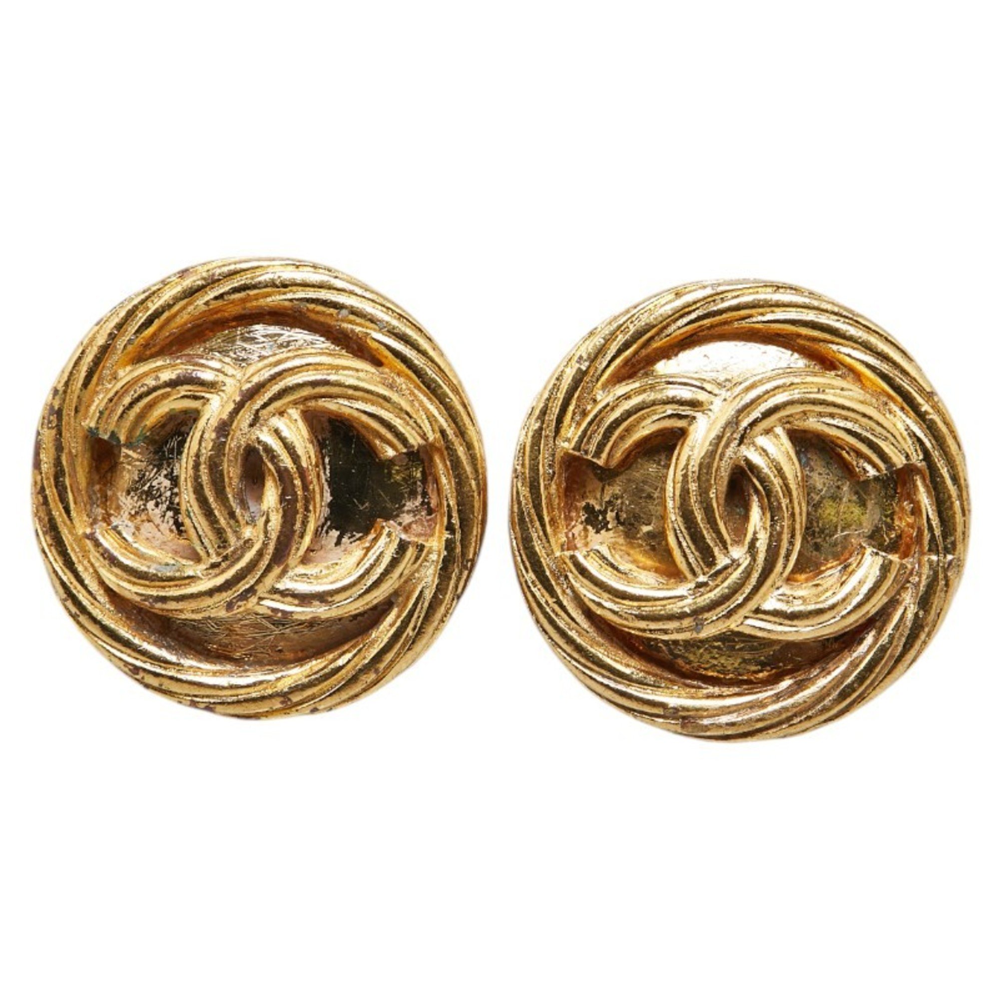 Chanel Coco Mark Round Earrings, Plated, Women's, CHANEL