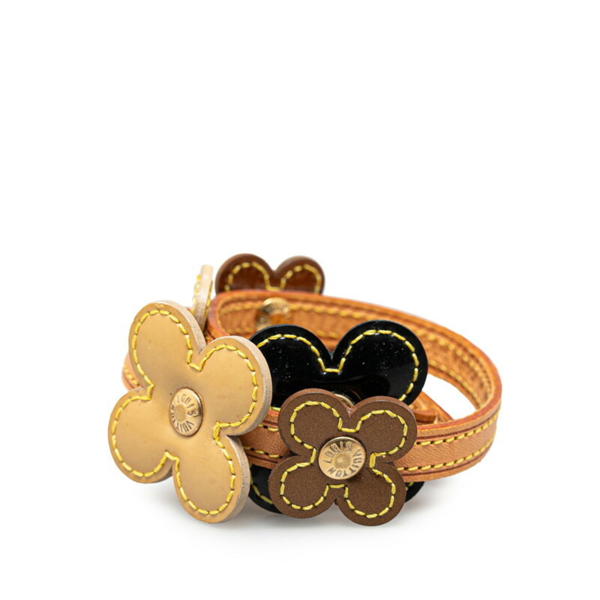 Louis Vuitton Flower Lexington Bracelet Choker M92252 Black Yellow Bronze Leather Patent Women's LOUIS VUITTON