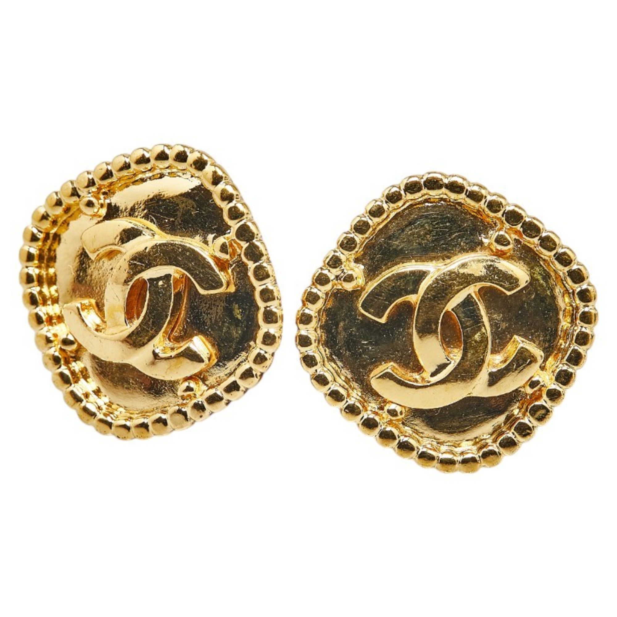 Chanel Coco Mark Diamond Motif Earrings Gold Plated Women's CHANEL