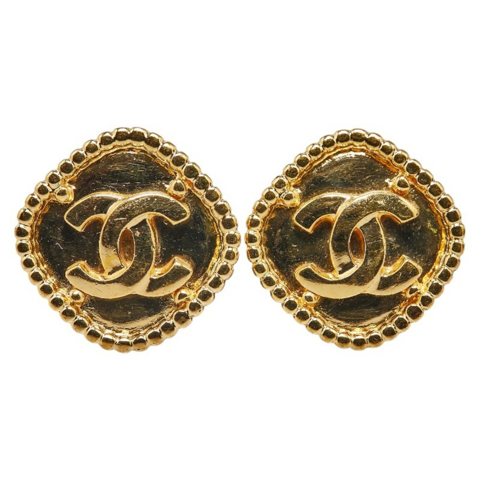 Chanel Coco Mark Diamond Motif Earrings Gold Plated Women's CHANEL