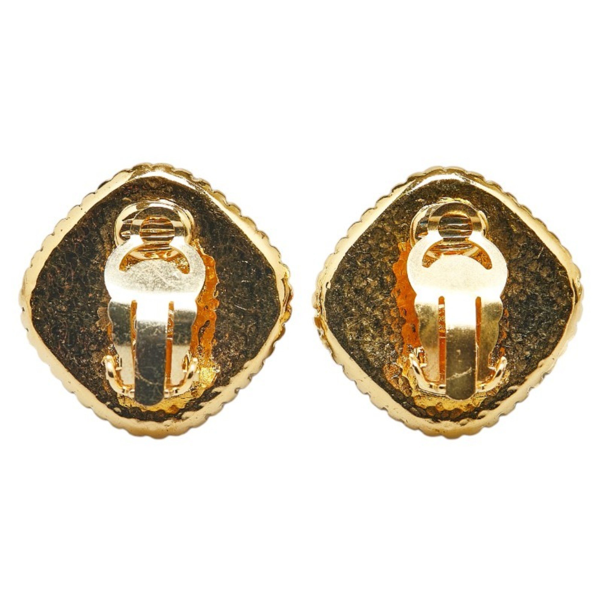 Chanel Coco Mark Diamond Motif Earrings Gold Plated Women's CHANEL