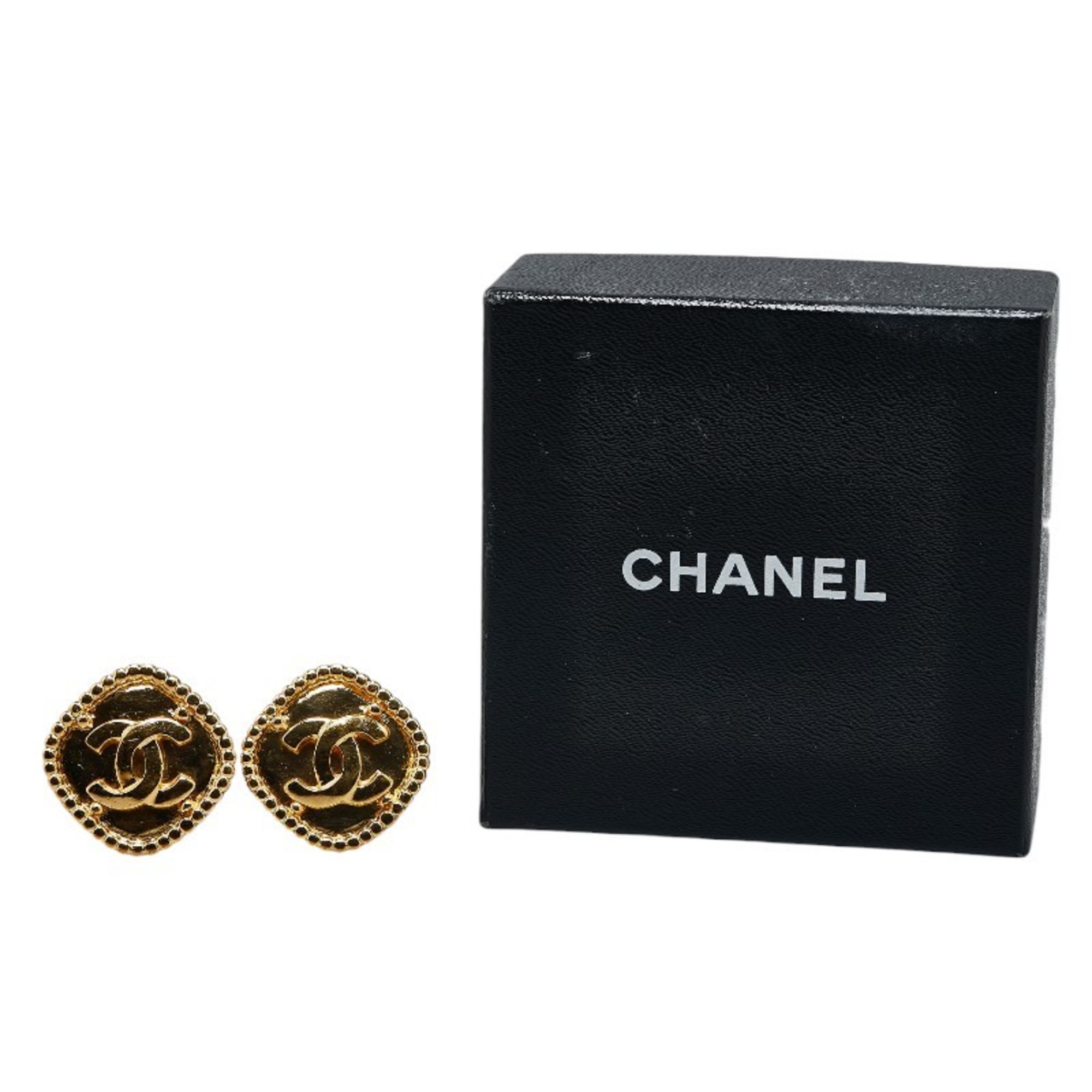 Chanel Coco Mark Diamond Motif Earrings Gold Plated Women's CHANEL