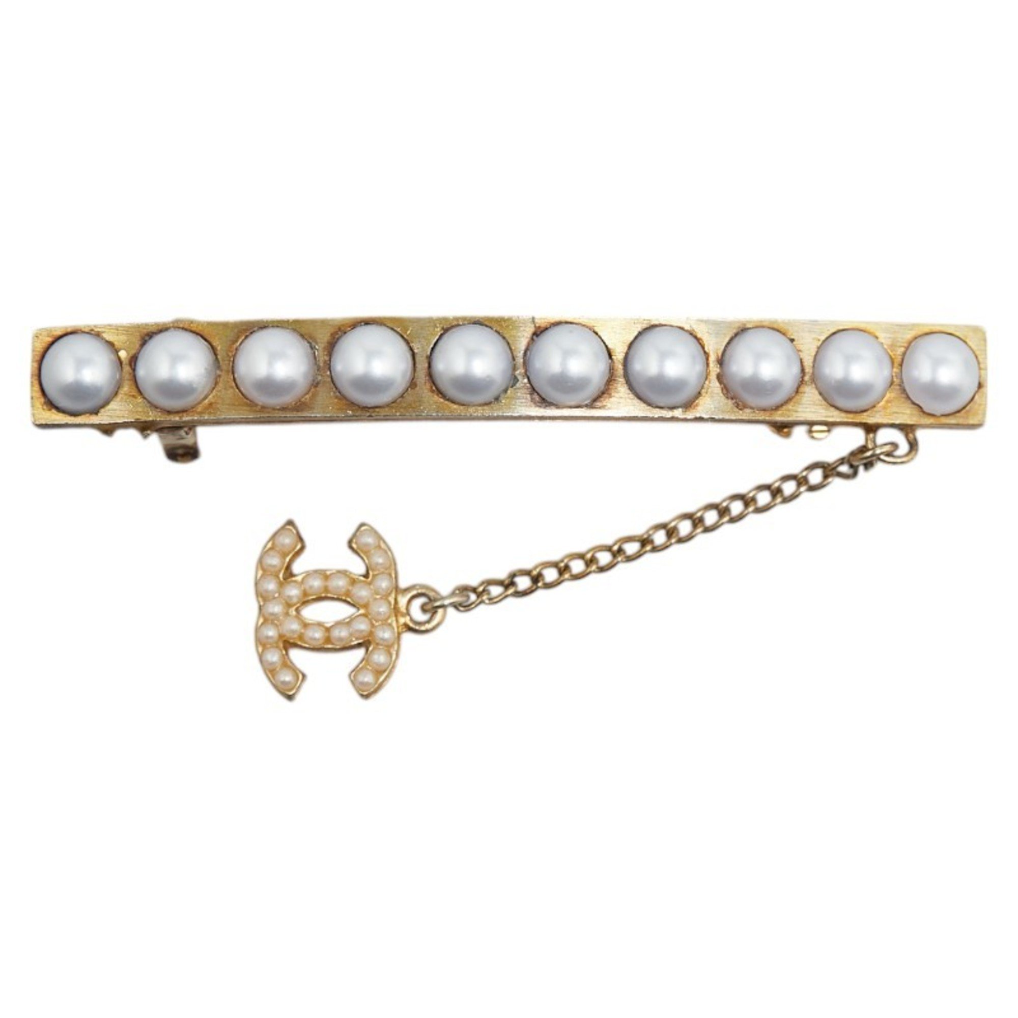 Chanel Coco Mark Swing Barrette Hair Clip Gold Plated Faux Pearl Women's CHANEL