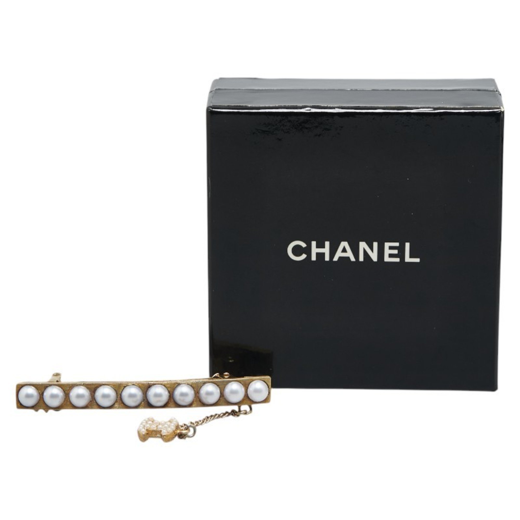 Chanel Coco Mark Swing Barrette Hair Clip Gold Plated Faux Pearl Women's CHANEL