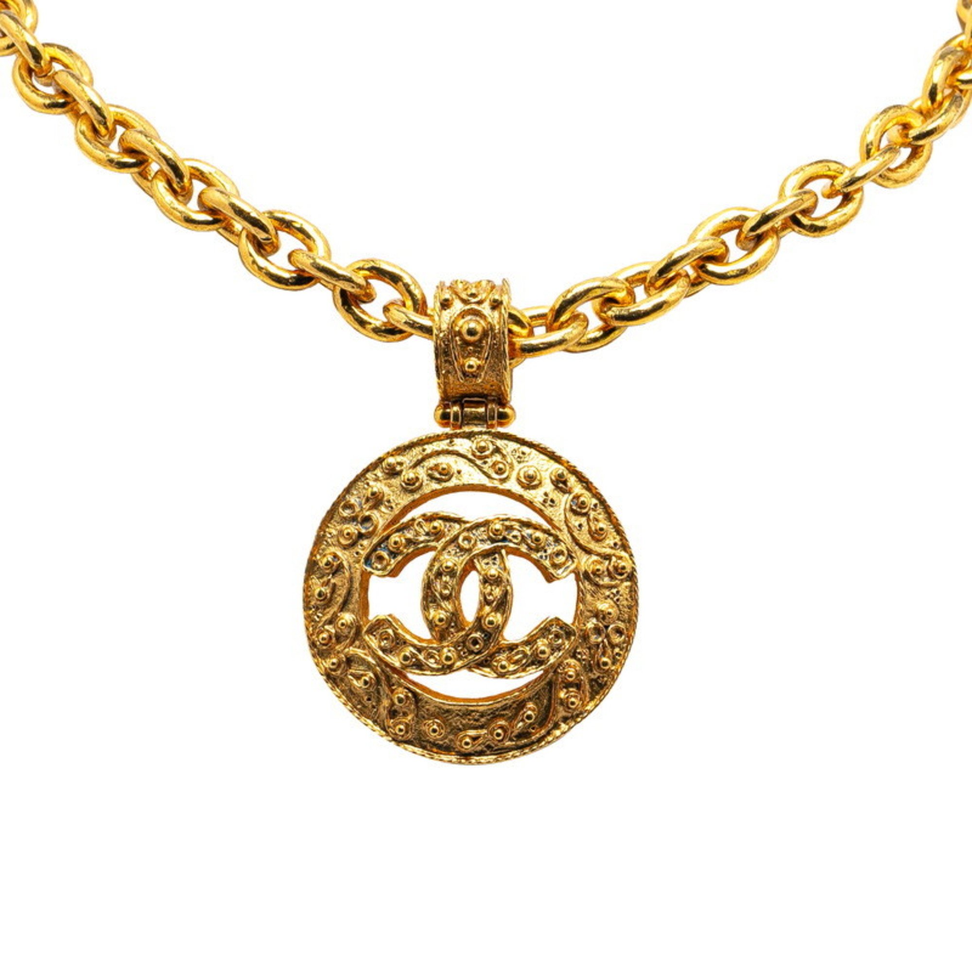 Chanel Coco Mark Round Circle Necklace Gold Plated Women's CHANEL